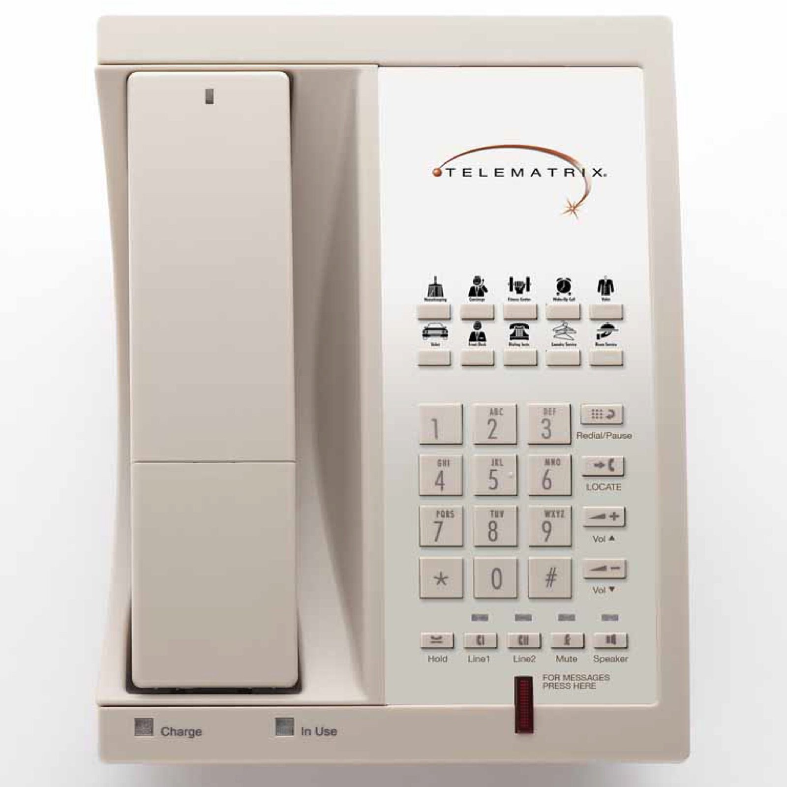 Teléfono de hotel beige con botones