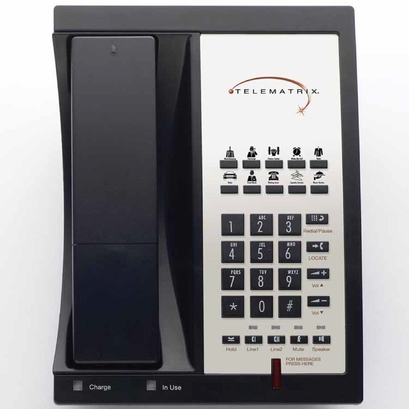 Teléfono de hotel negro con botones