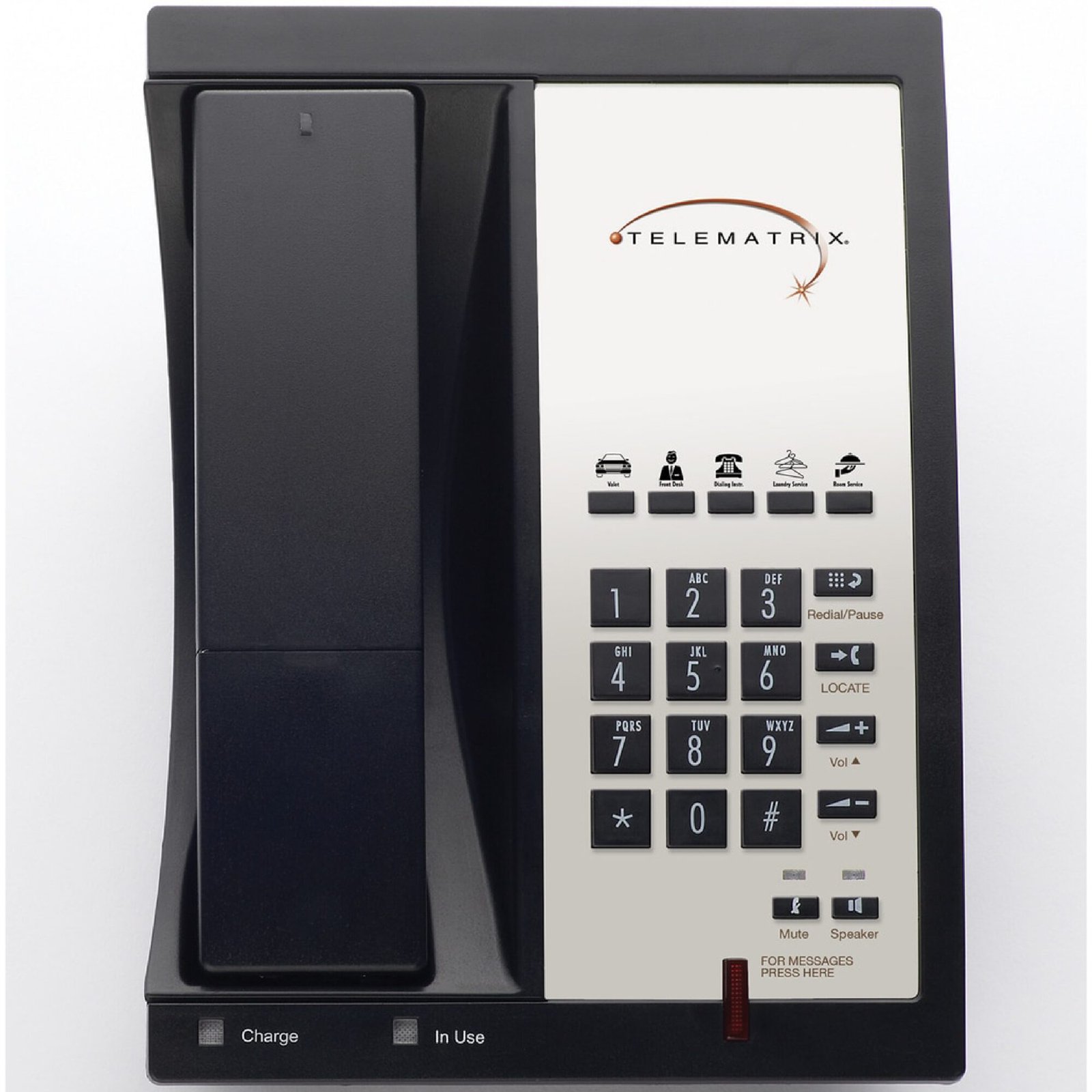 Teléfono de hotel negro con botones