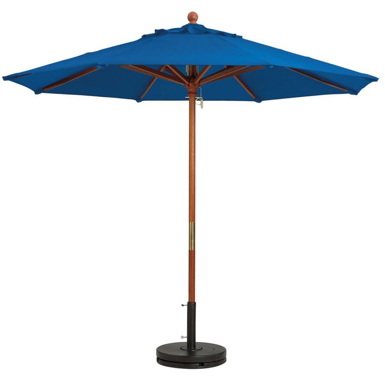 Sombrilla de exterior azul abierta