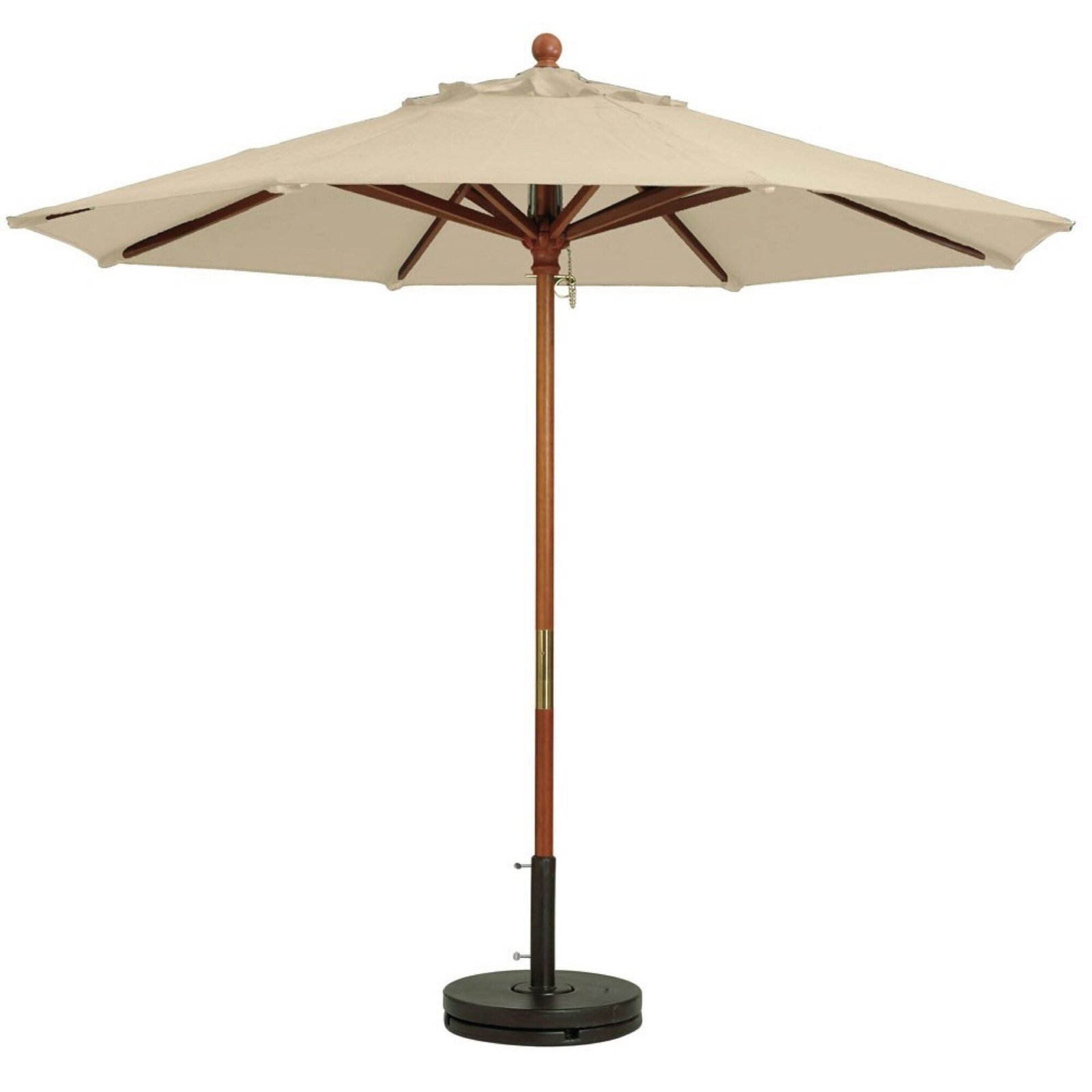 Sombrilla de exterior beige con poste de madera
