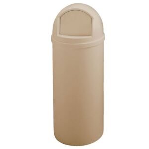 Basurero cilíndrico beige para exterior